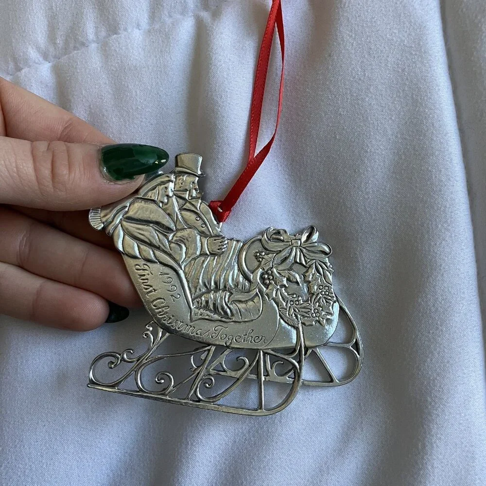 Vintage Kirk Stieff 1992 First Christmas Together‎ Ornament Pewter Sleigh Silver